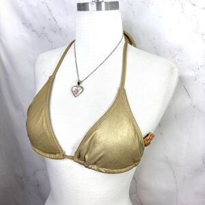 Vtg Y2k Apple Bottoms Metallic Gold Triangle Bikini Top Swim Goddess 2000s S